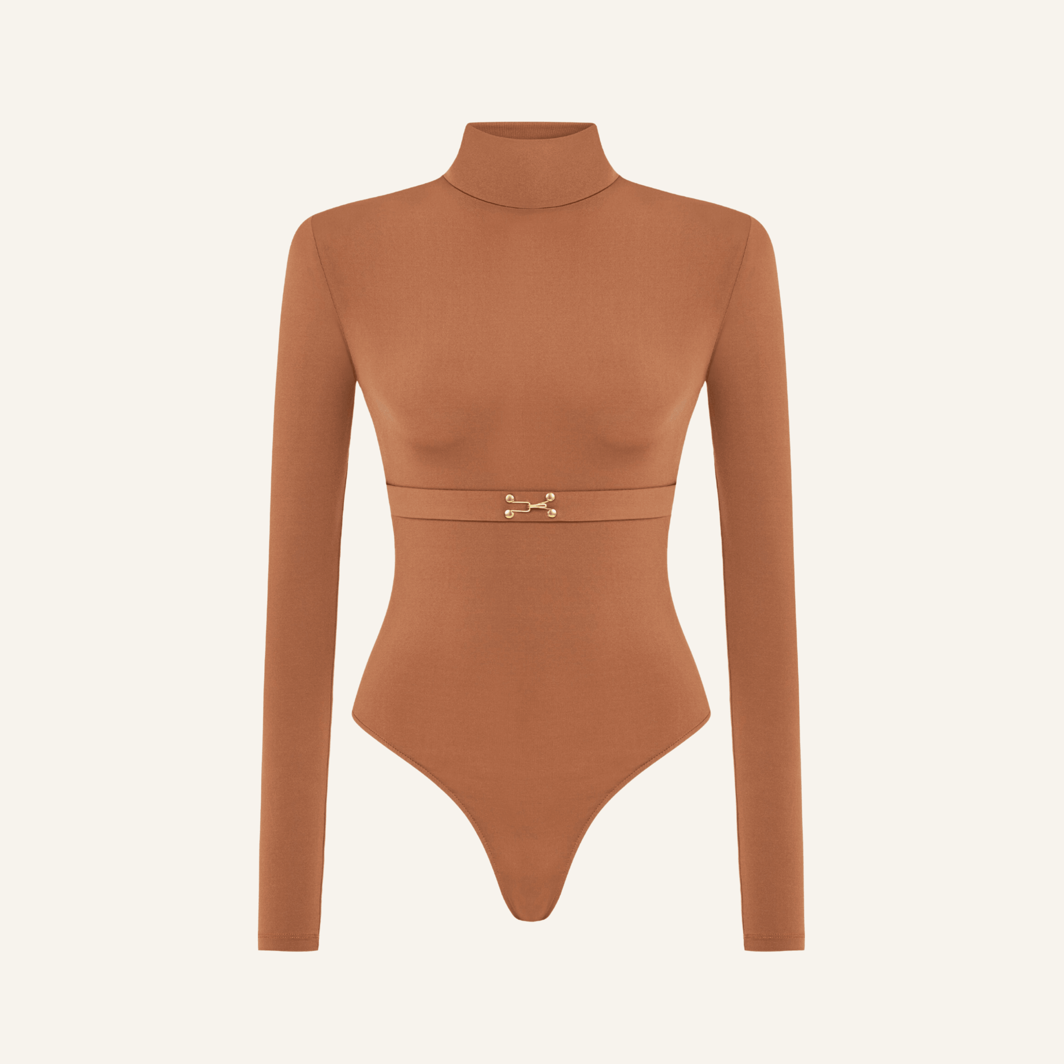 CIAR BELT DETAIL CAMEL BODYSUIT