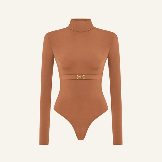 CIAR KEMER DETAYLI CAMEL BODYSUIT