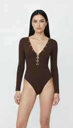 UMA KAHVERENGİ V YAKA BODYSUIT