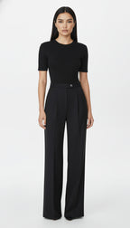 GARTER WOOL BLACK PALAZZO TROUSERS