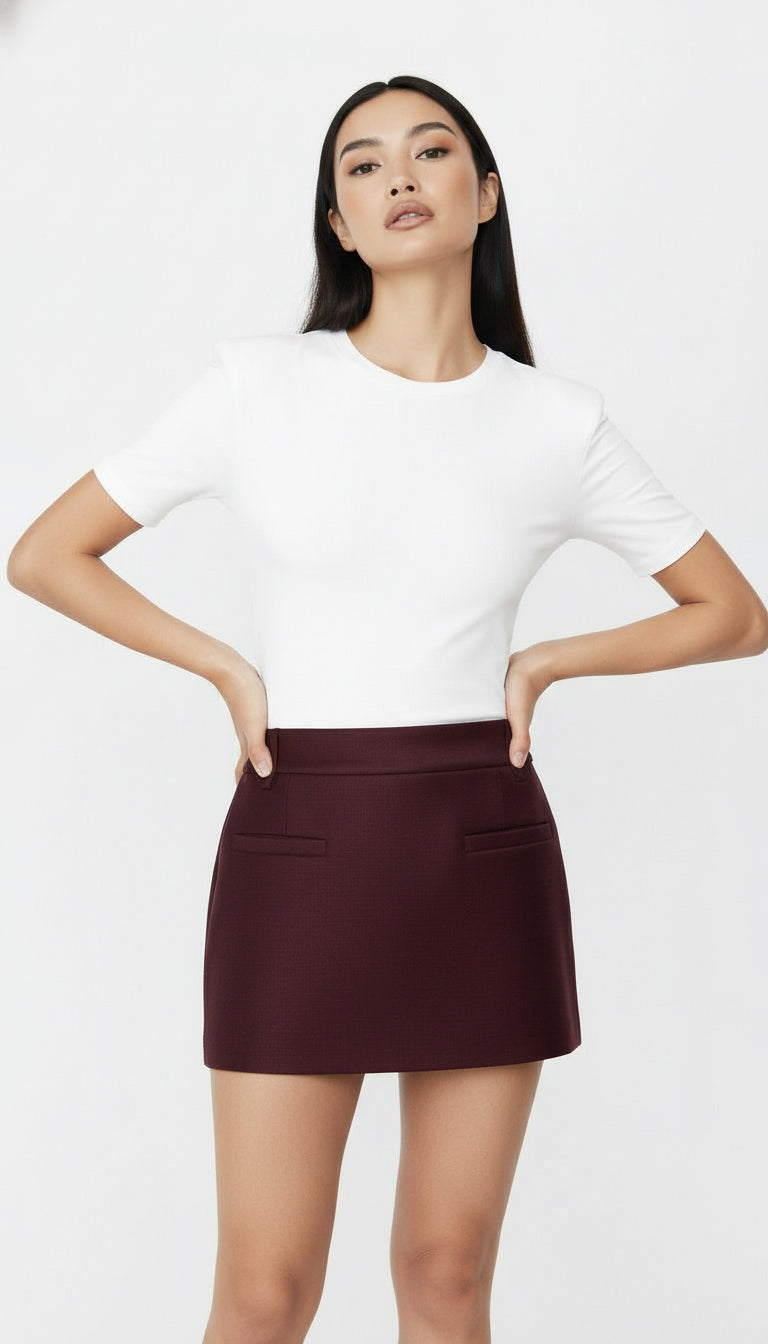 MONDE YÜN BORDO MİNİ ETEK