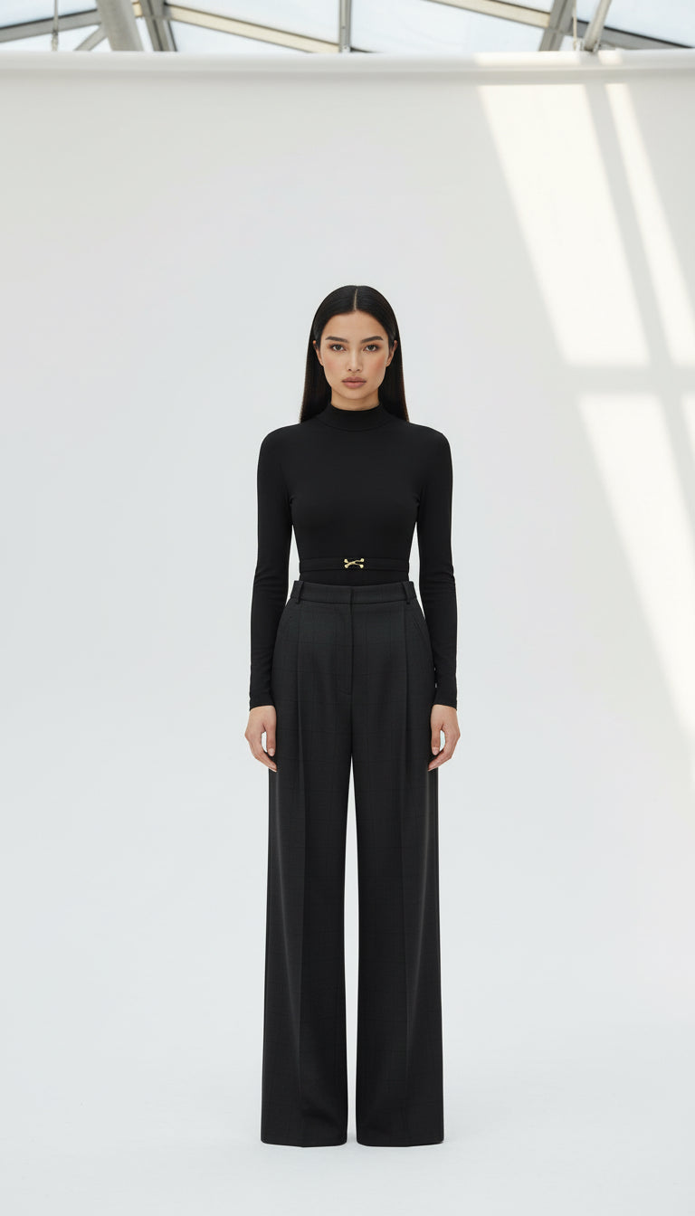 CIAR KEMER DETAYLI SİYAH BODYSUIT