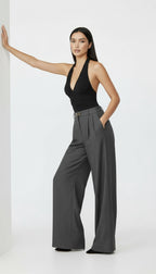 DAWN AGRAF DETAYLI YÜN GRİ PALAZZO PANTOLON