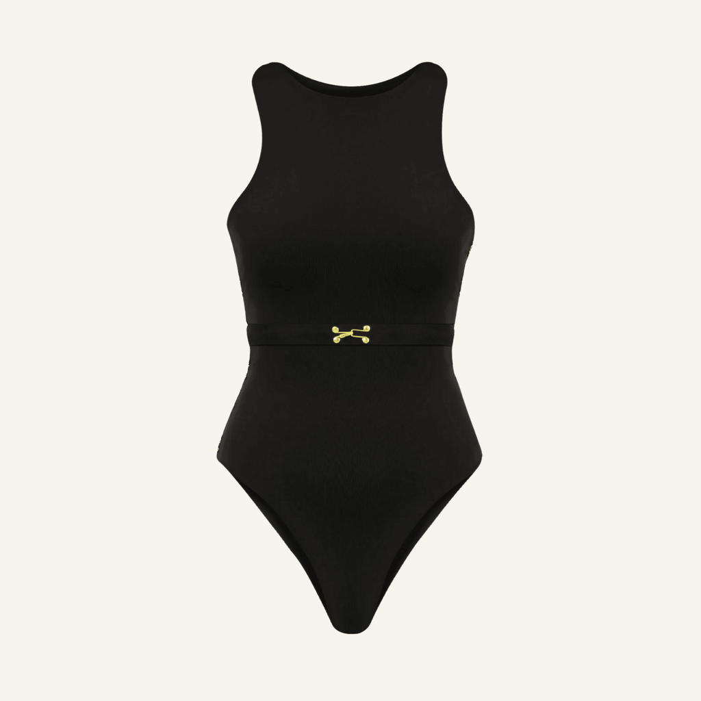 CIAR BELT DETAIL BLACK HALF-LIFT BODYSUIT