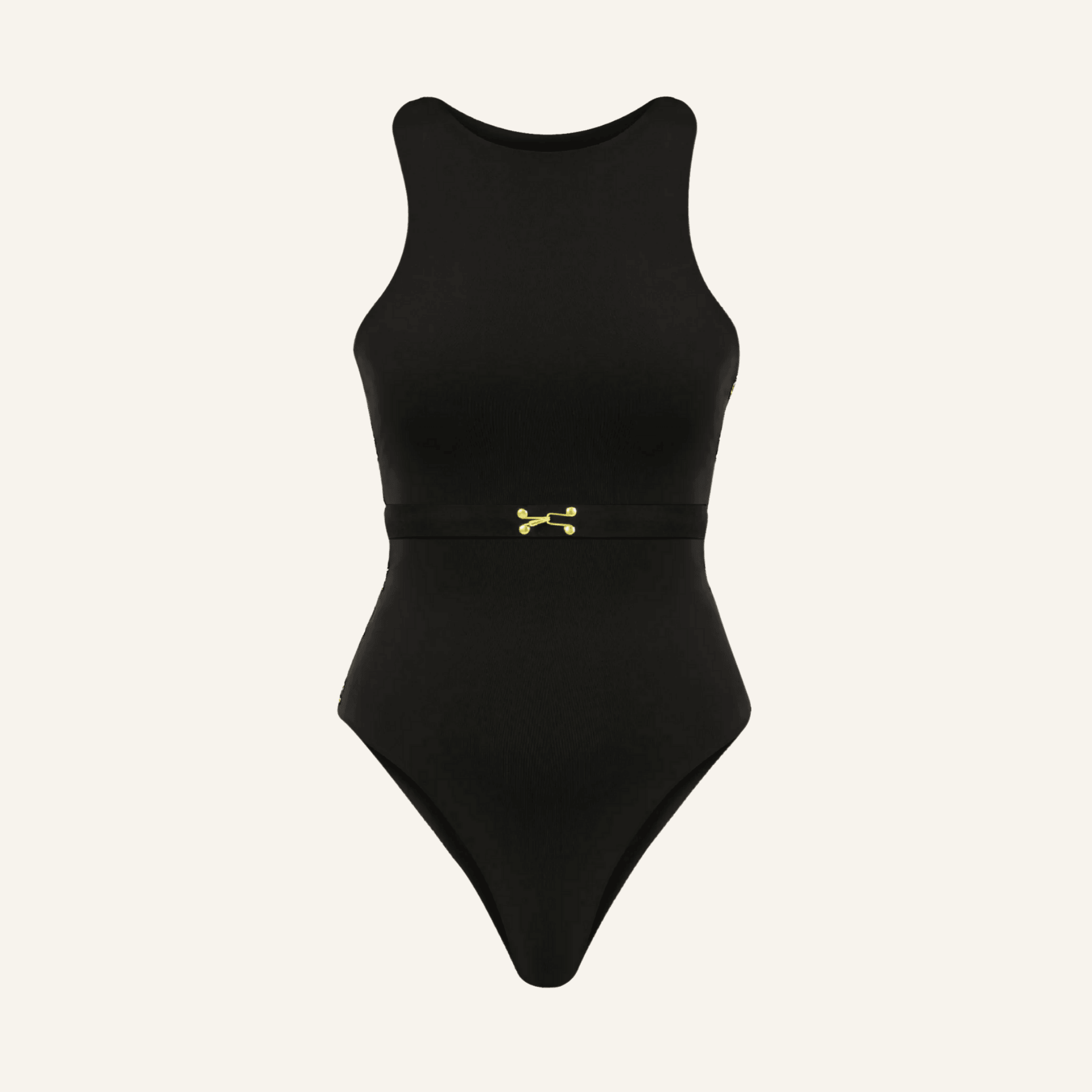 CIAR BELT DETAIL BLACK HALF-LIFT BODYSUIT