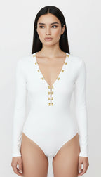 UMA BEYAZ V YAKA BODYSUIT