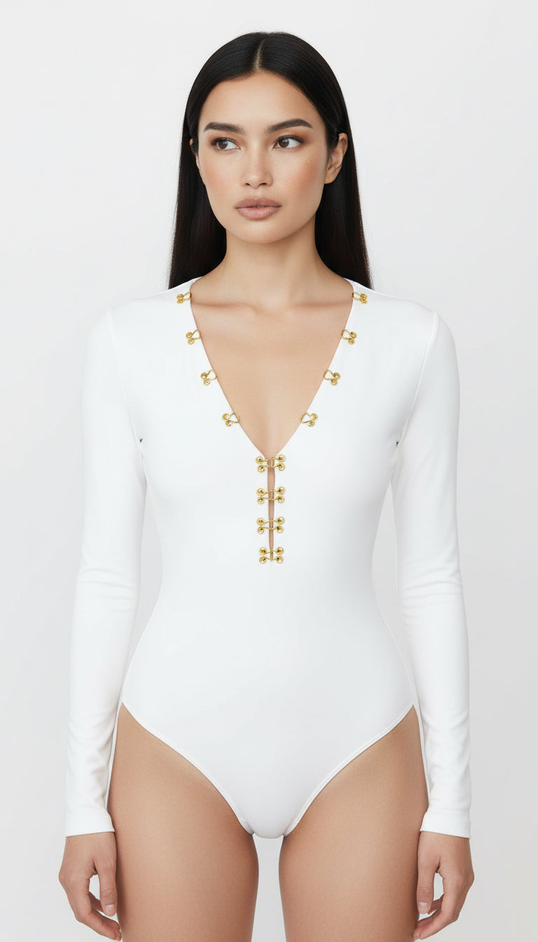 UMA BEYAZ V YAKA BODYSUIT