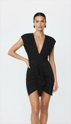 JERSEY DERİN V YAKA DRAPELİ MİNİ ELBİSE