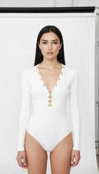 UMA BEYAZ V YAKA BODYSUIT