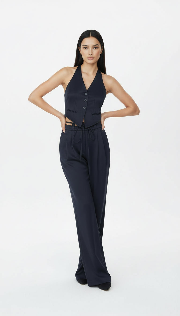 FLEUR DARK BLUE PALAZZO TROUSERS