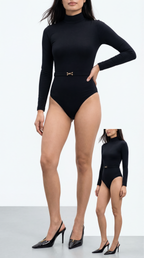 CIAR KEMER DETAYLI SİYAH BODYSUIT