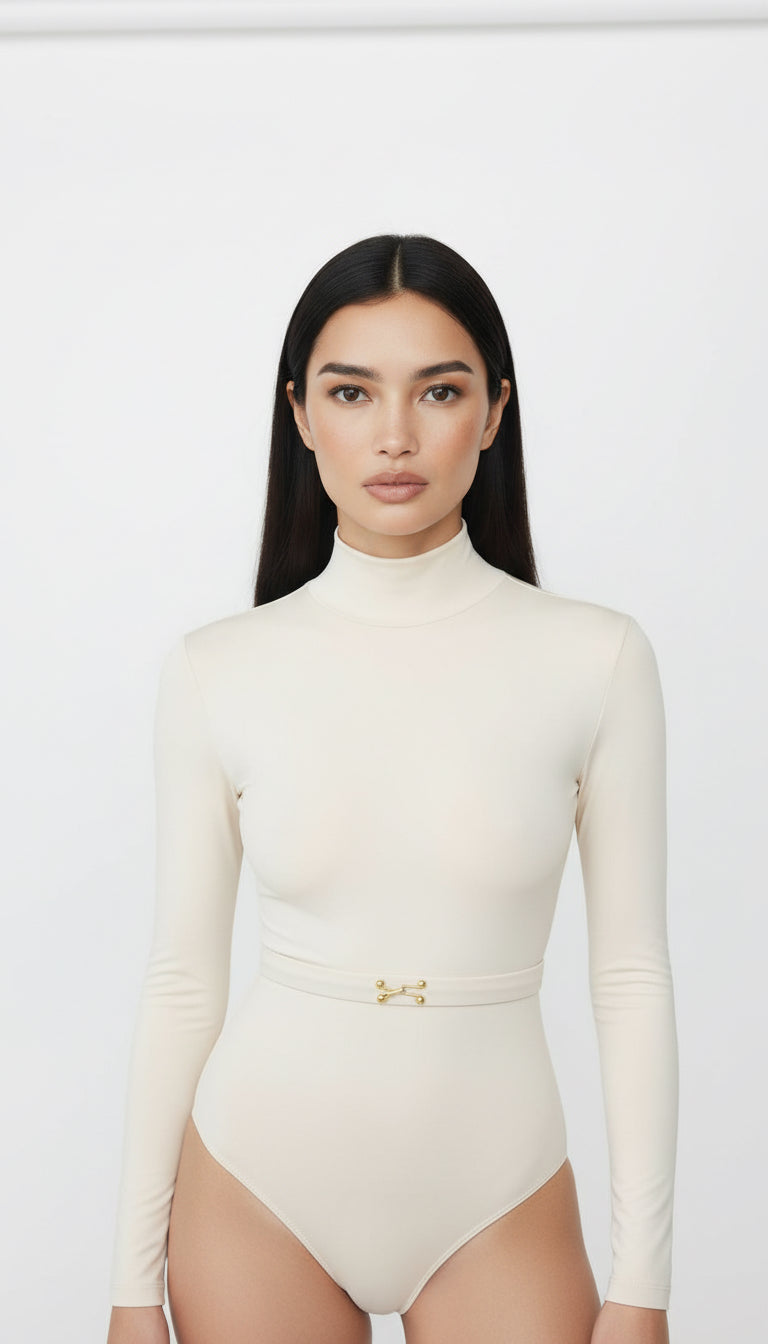 CIAR KEMER DETAYLI EKRU BODYSUIT