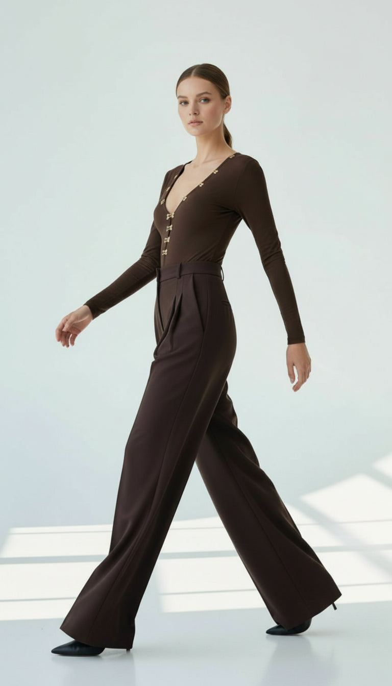 UMA KAHVERENGİ V YAKA BODYSUIT