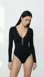 UMA SİYAH V YAKA BODYSUIT