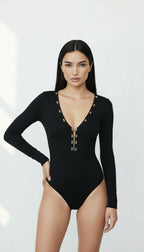 UMA SİYAH V YAKA BODYSUIT