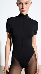 JANE BOĞAZLI KISA KOLLU SİYAH BODYSUIT