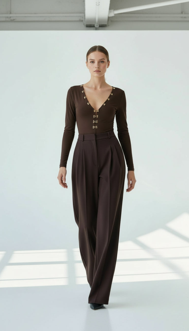 UMA KAHVERENGİ V YAKA BODYSUIT