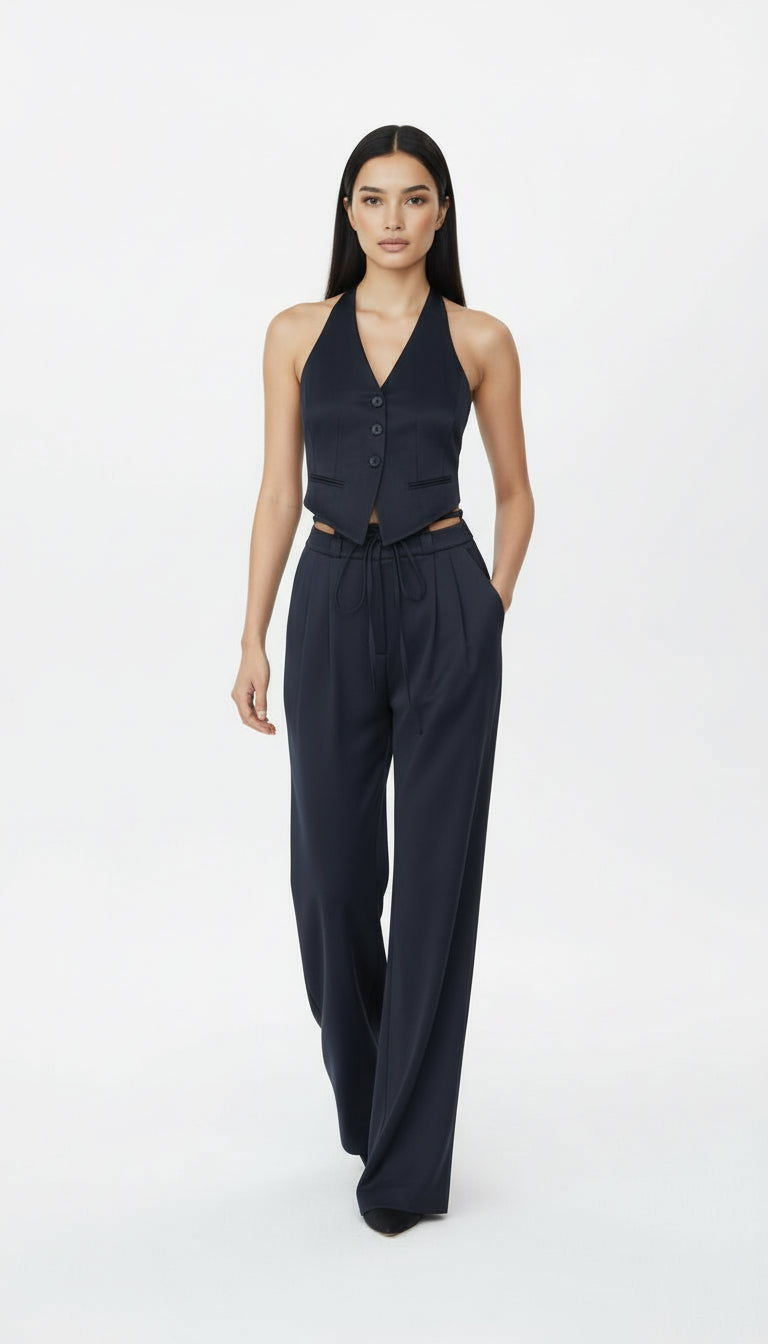 FLEUR DARK BLUE PALAZZO TROUSERS