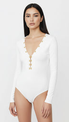 UMA BEYAZ V YAKA BODYSUIT