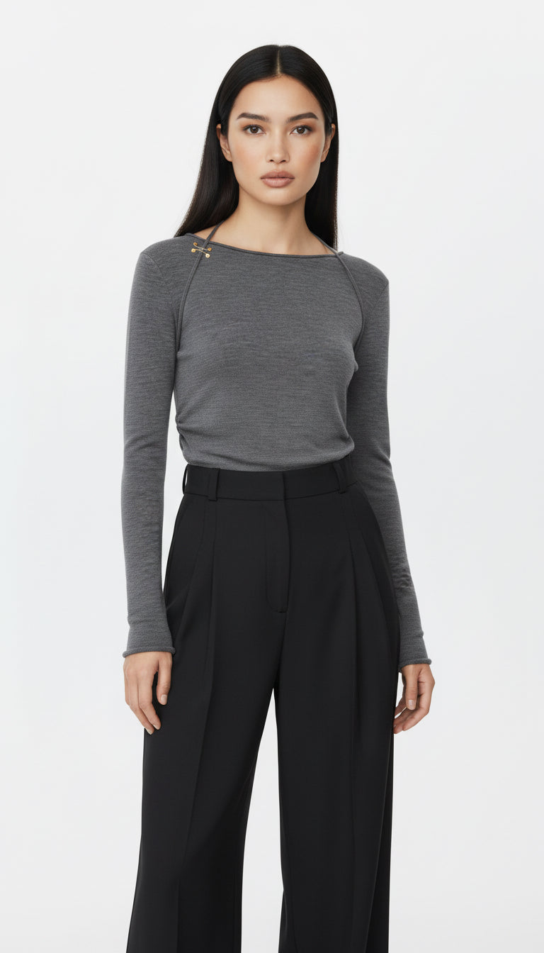 CALMA UZUN KOLLU GRİ BLUZ