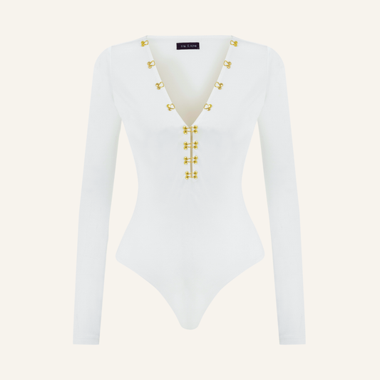 UMA WHITE V-NECK BODYSUIT