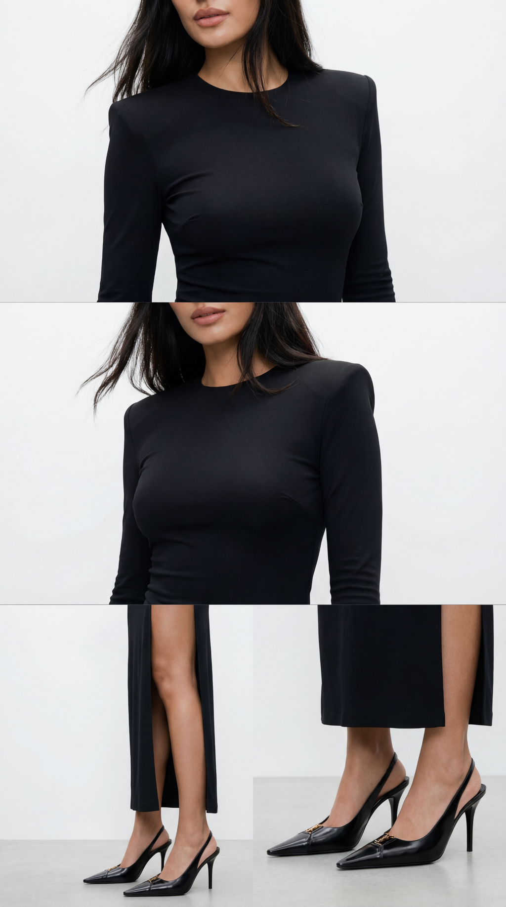 IRENE SİYAH YIRTMAÇLI ELBİSE