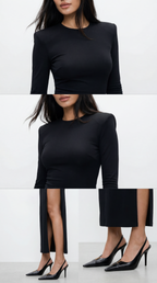 IRENE SİYAH YIRTMAÇLI ELBİSE