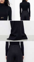 DIANDRA DİKİŞ DETAYLI YÜN SİYAH PANTOLON