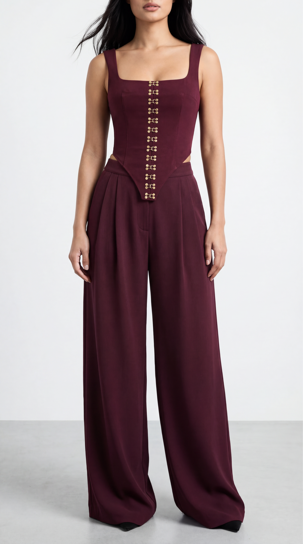 NAOMI BURGUNDY CORSET WITH EYEBROWS