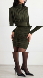 AMOR DRAPELİ HAKİ MİNİ ELBİSE