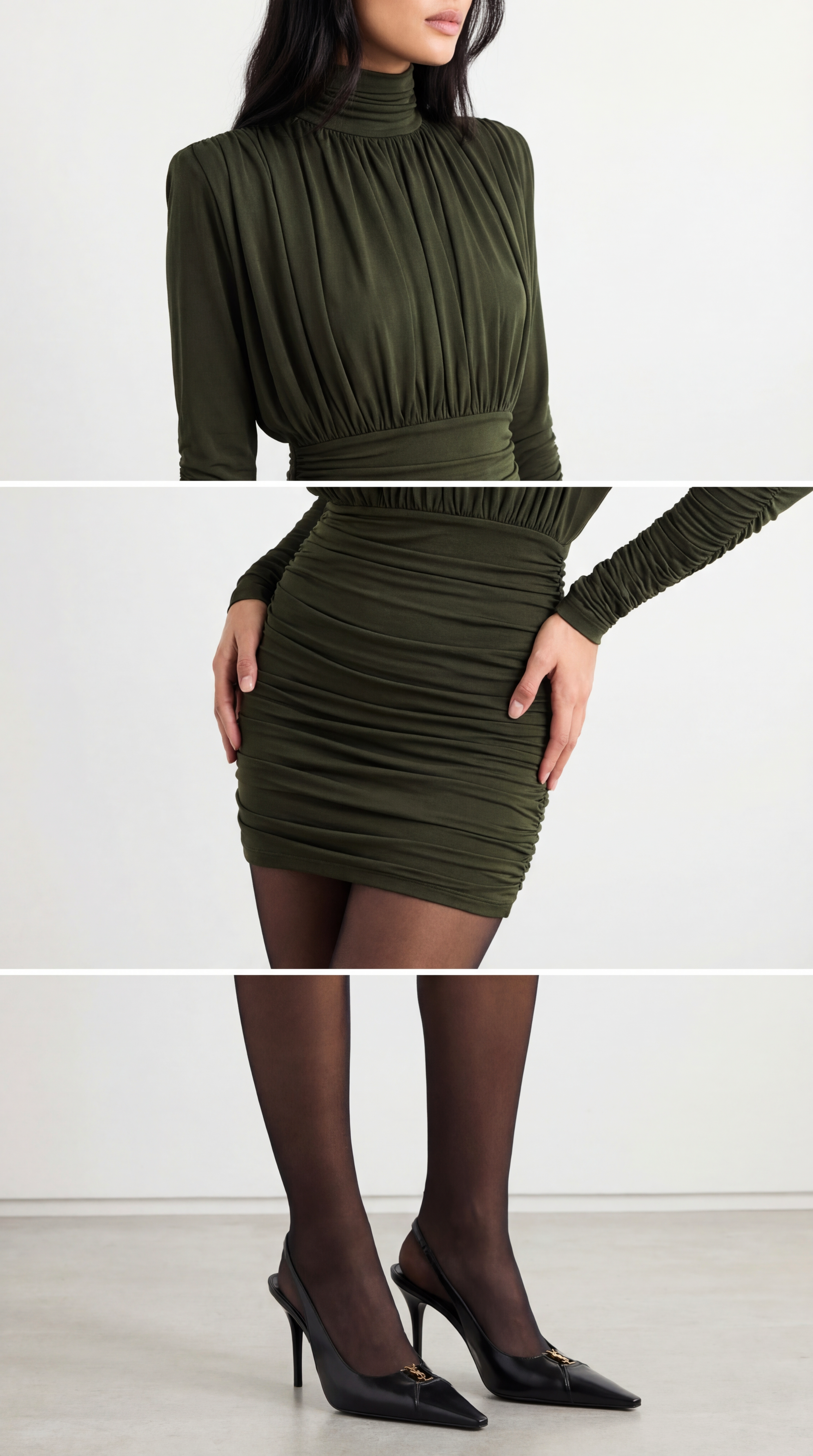 AMOR DRAPELİ HAKİ MİNİ ELBİSE