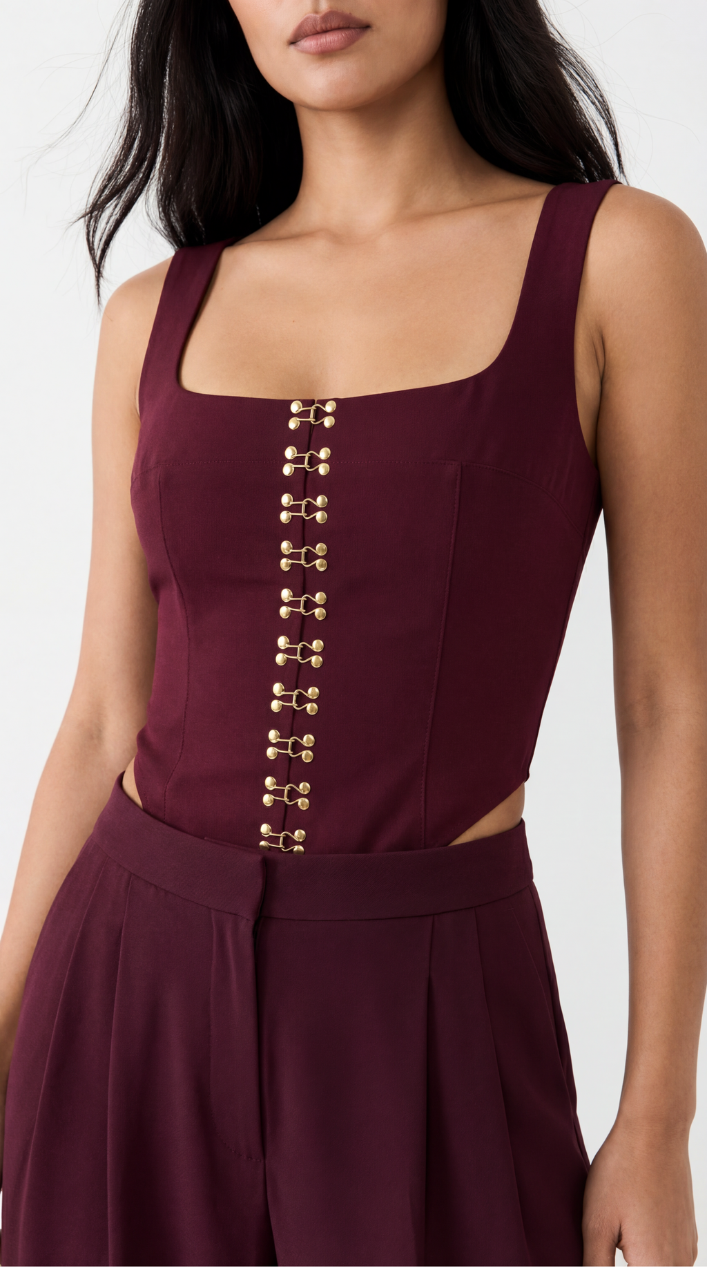 NAOMI BURGUNDY CORSET WITH EYEBROWS