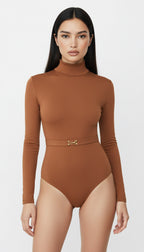 CIAR KEMER DETAYLI CAMEL BODYSUIT
