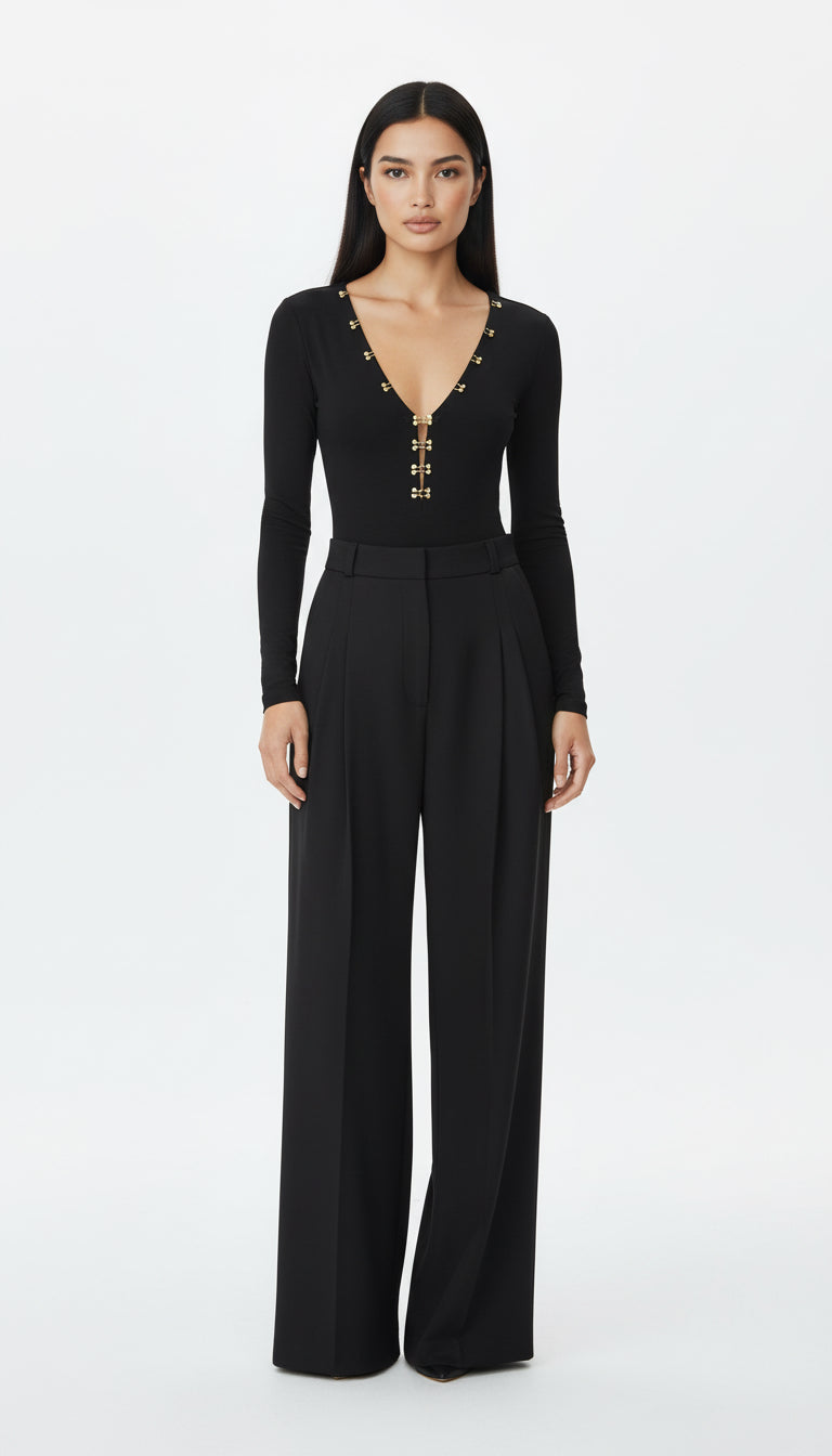 LOVIS WOOL BLACK PALAZZO TROUSERS