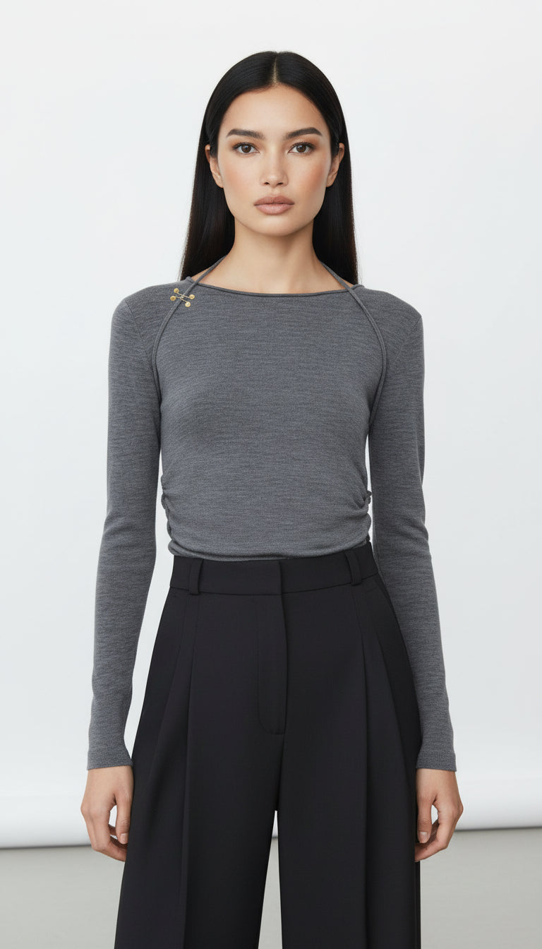 CALMA UZUN KOLLU GRİ BLUZ