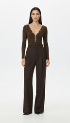 LOVIS WOOL BROWN PALAZZO TROUSERS