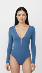 UMA MAVİ V YAKA BODYSUIT