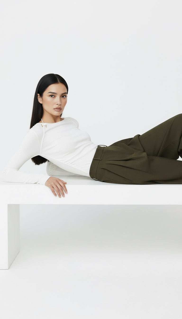 CALMA UZUN KOLLU EKRU BLUZ