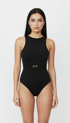 CIAR BELT DETAIL BLACK HALF-LIFT BODYSUIT