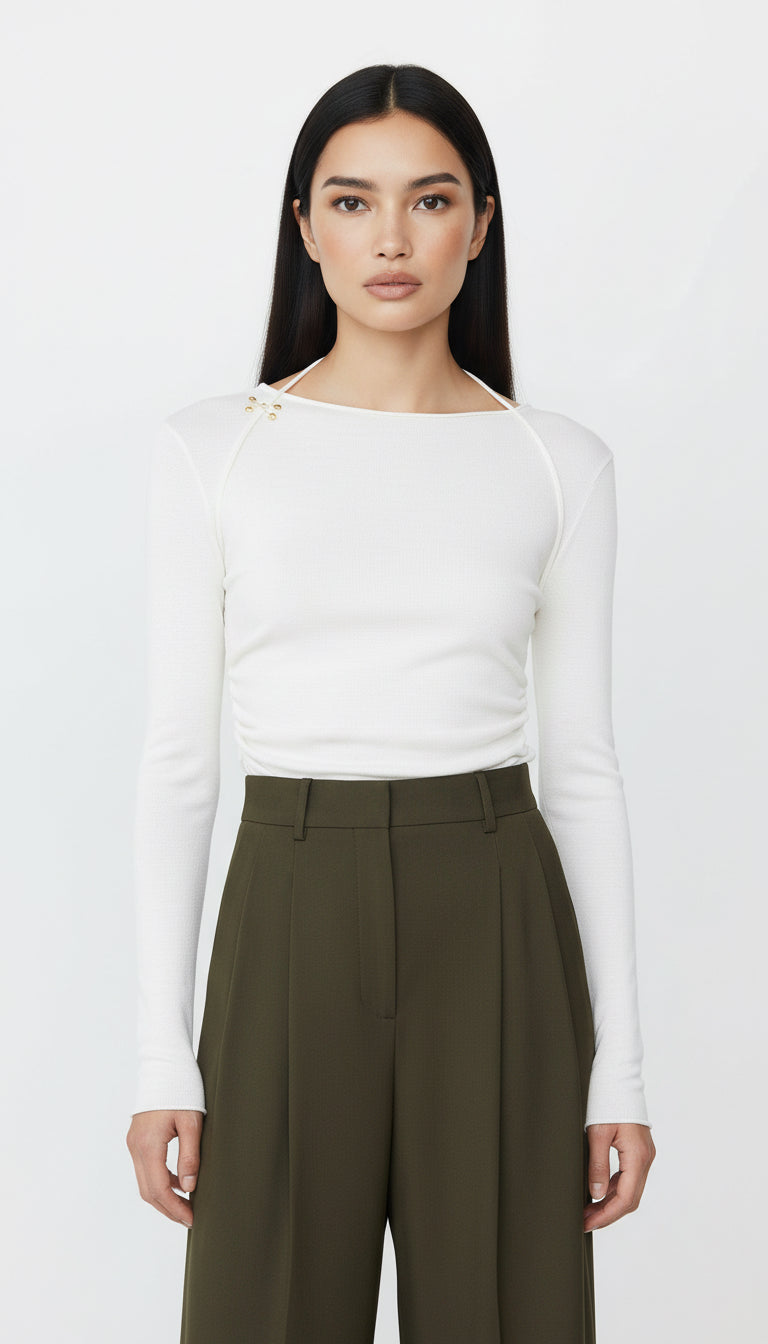 CALMA UZUN KOLLU EKRU BLUZ