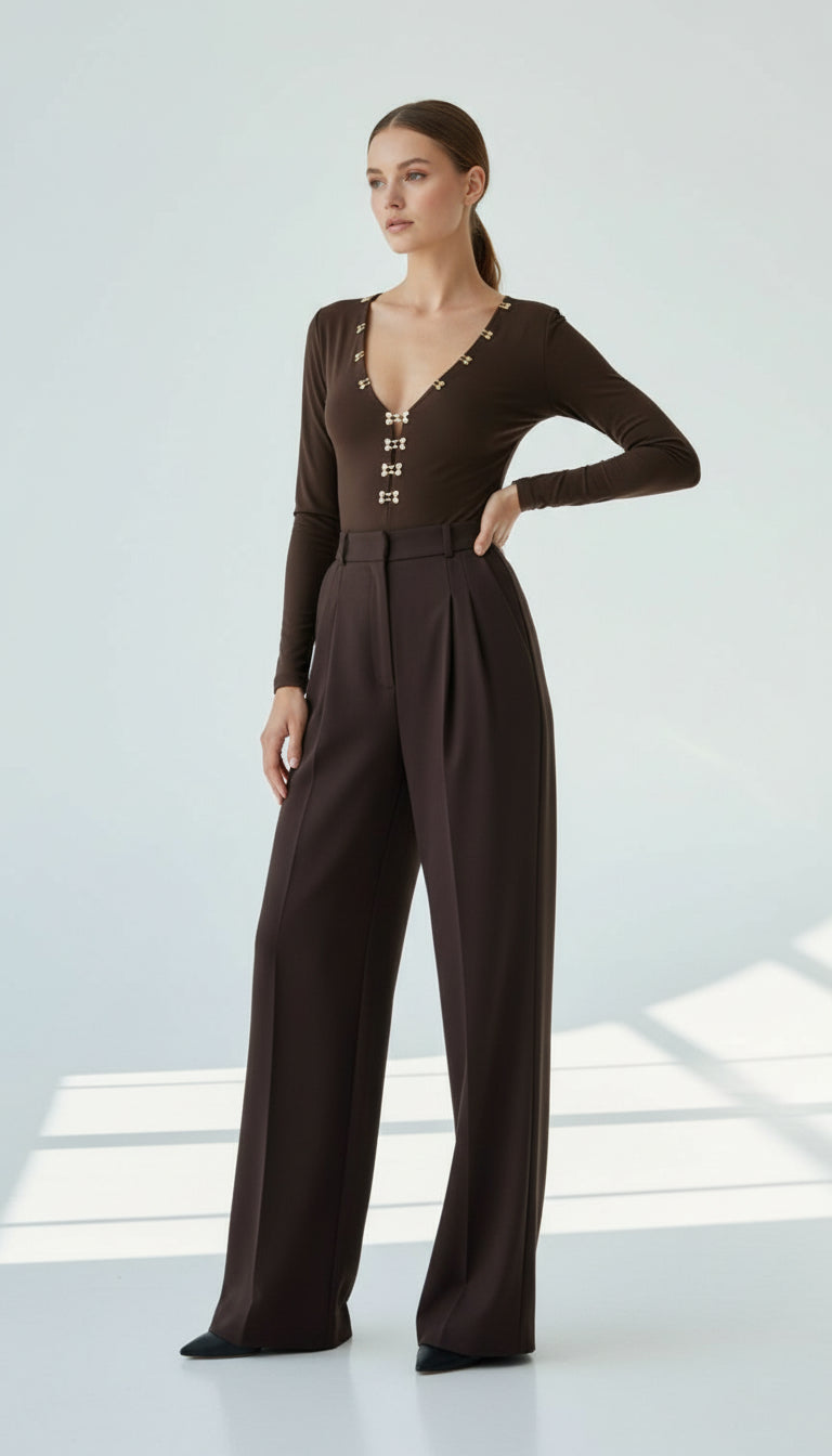UMA KAHVERENGİ V YAKA BODYSUIT
