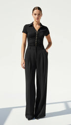 LOVIS WOOL BLACK PALAZZO TROUSERS