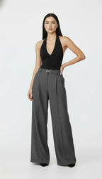 DAWN AGRAF DETAYLI YÜN GRİ PALAZZO PANTOLON