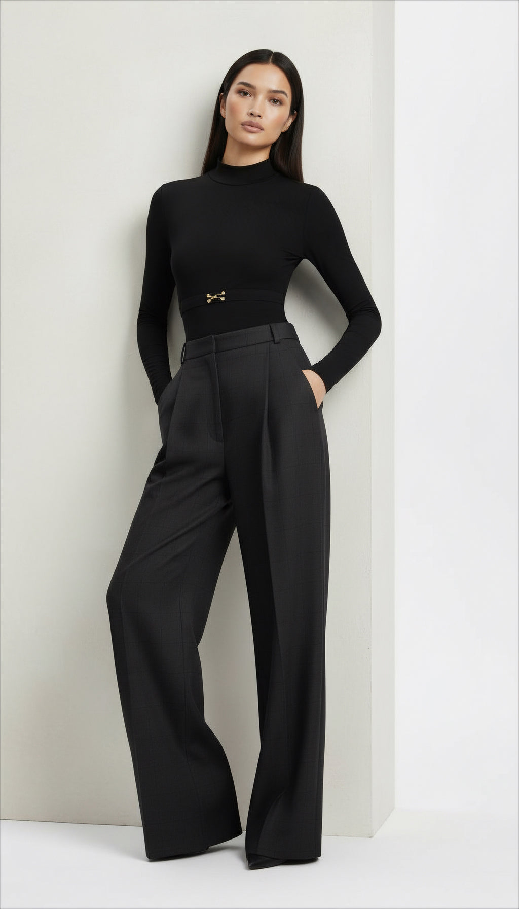 DIANDRA DİKİŞ DETAYLI YÜN SİYAH PANTOLON