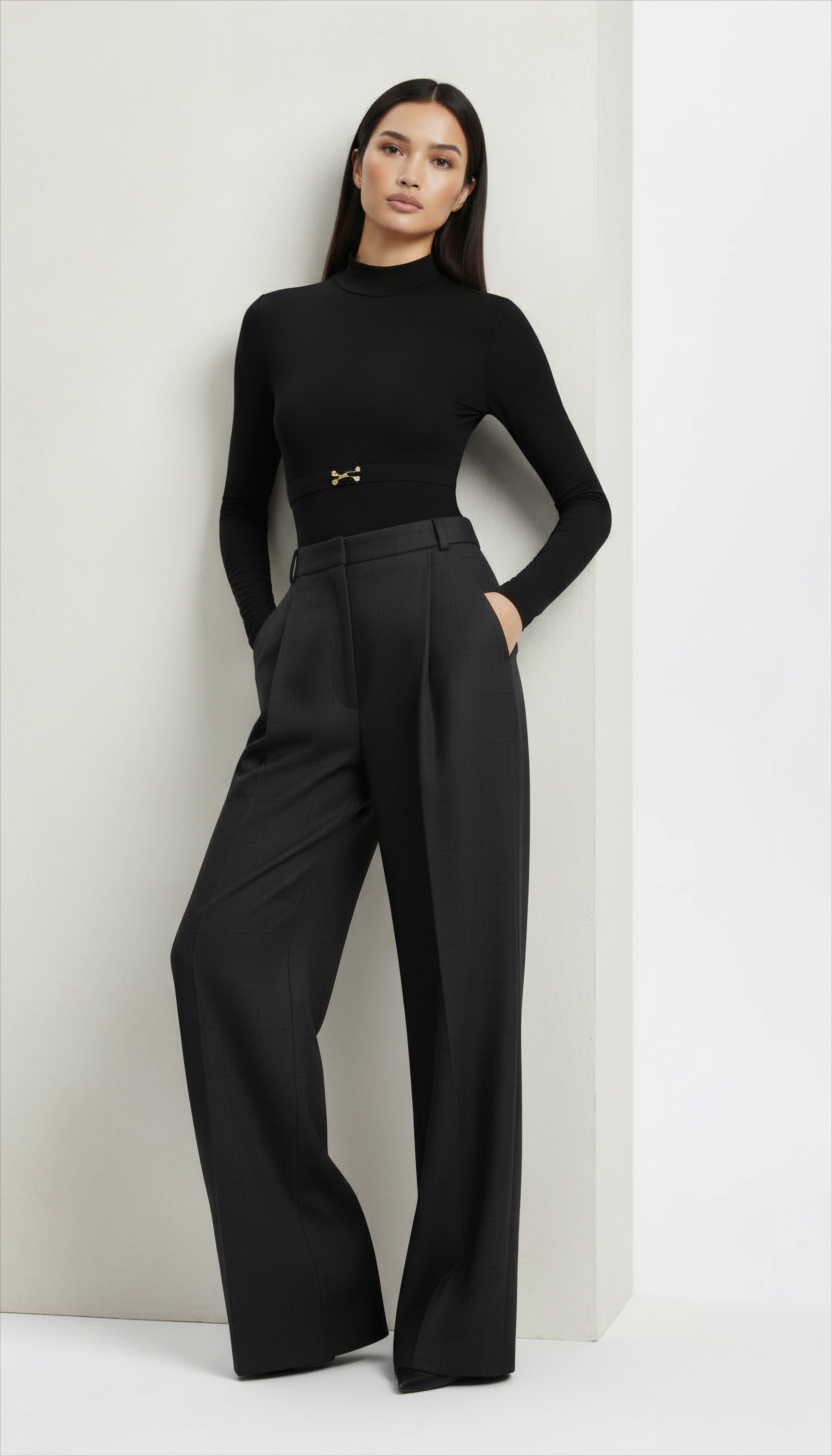 DIANDRA DİKİŞ DETAYLI YÜN SİYAH PANTOLON