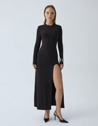 IRENE SİYAH YIRTMAÇLI ELBİSE