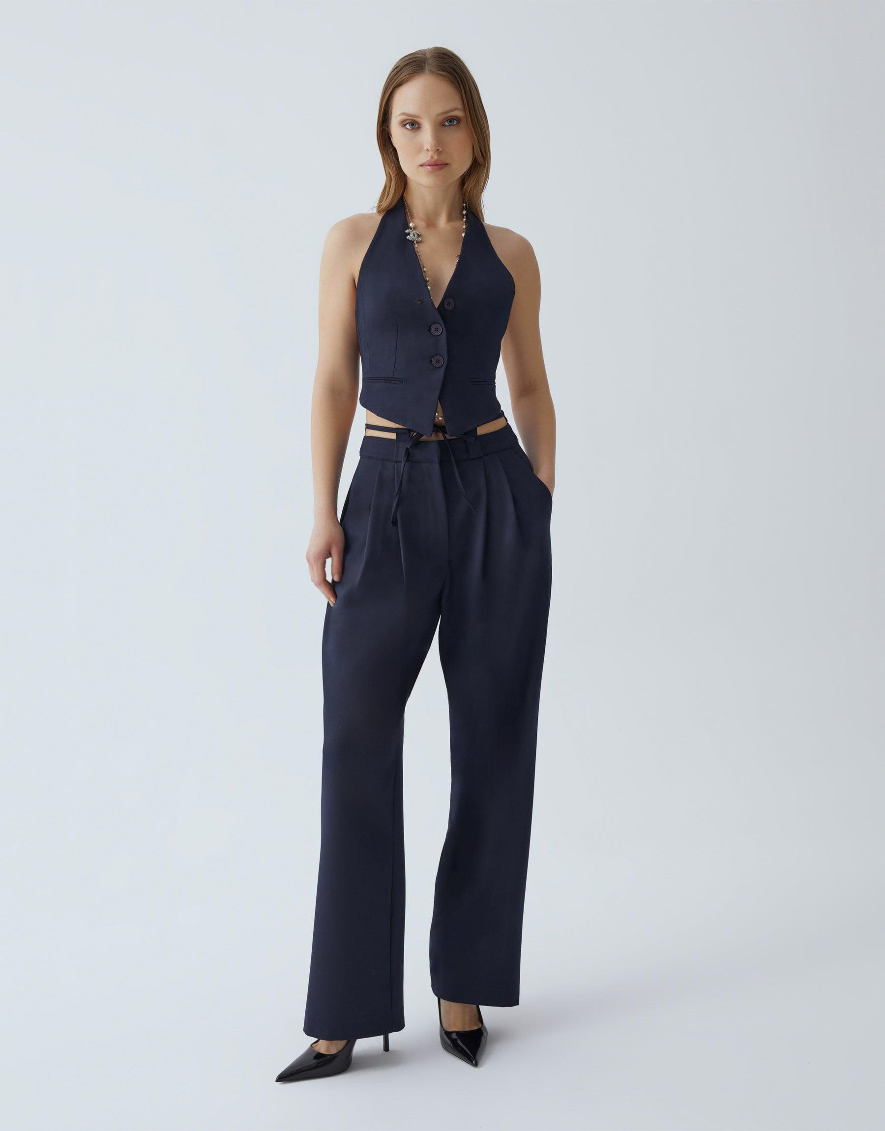 FLEUR DARK BLUE PALAZZO TROUSERS