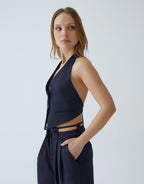 FLEUR DARK BLUE PALAZZO TROUSERS