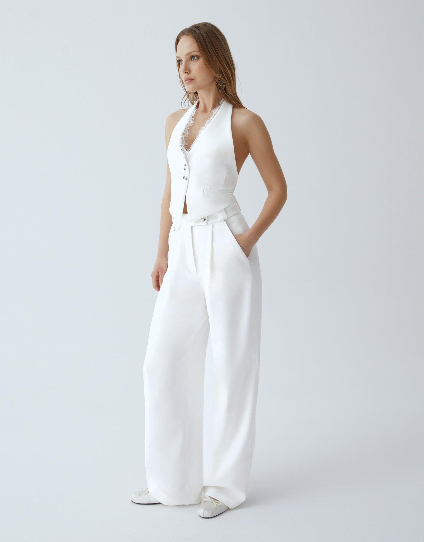 GARTER ECRU PALAZZO TROUSERS
