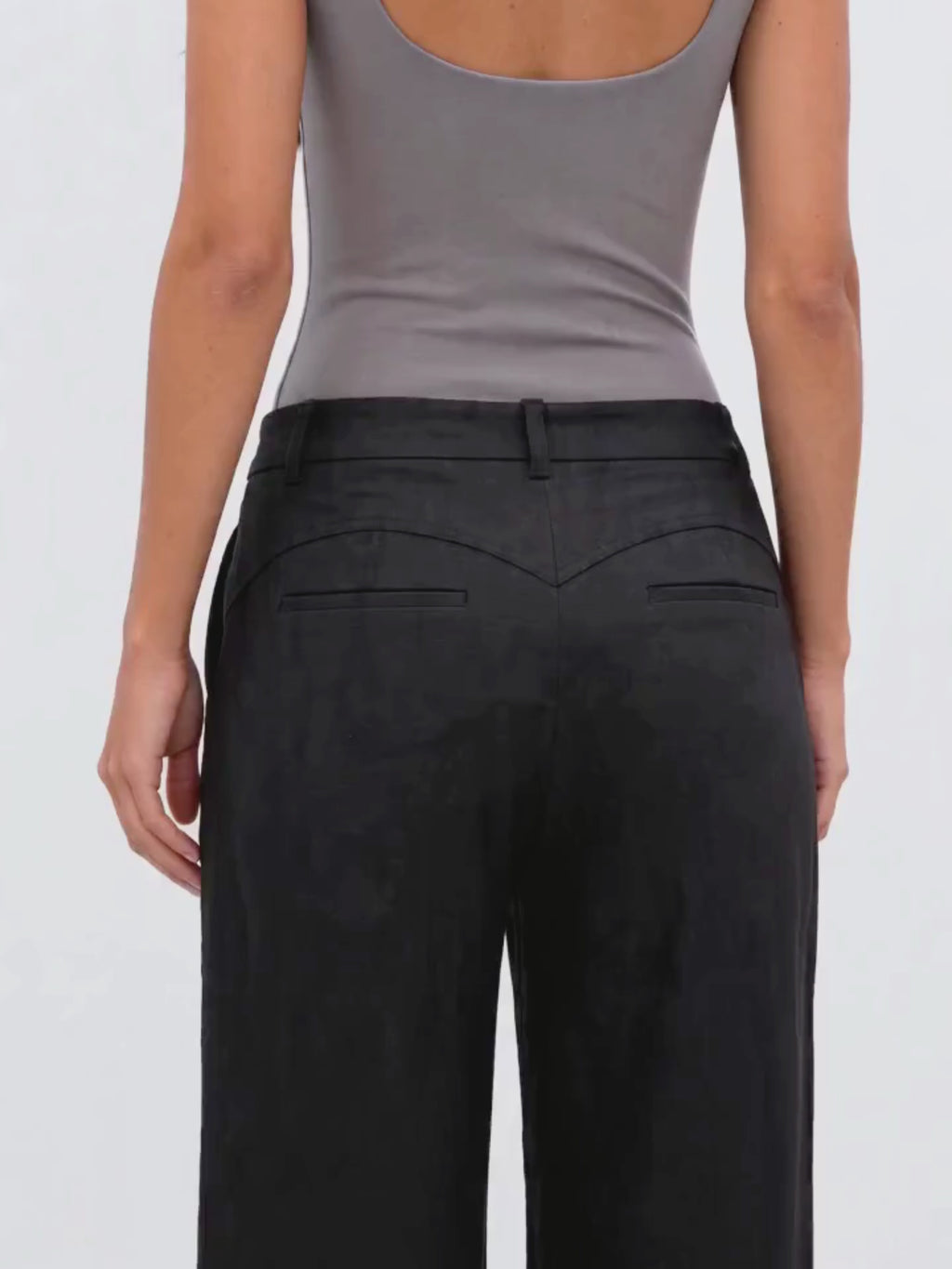 DIANDRA STITCH DETAIL ORGANIC LINEN BLACK TROUSERS